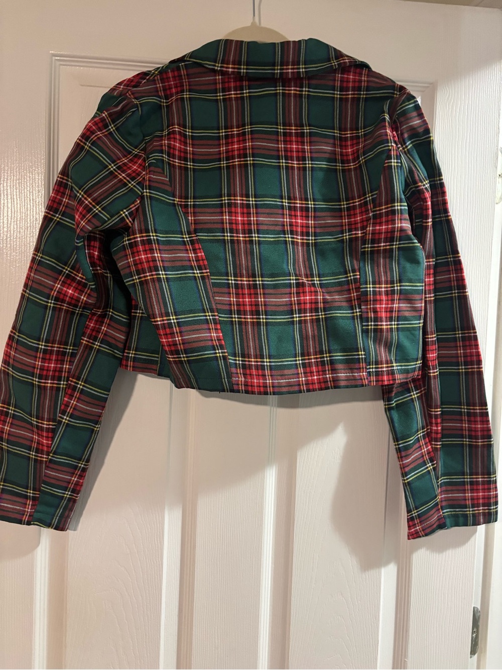 Green Plaid Cropped Jacket with Emerald Green Skirt - Picture 3 of 4